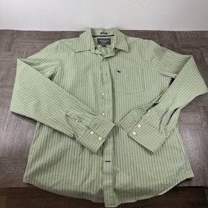 Abercrombie & Fitch Mens Shirt Extra Large Green Striped Muscle Button Up